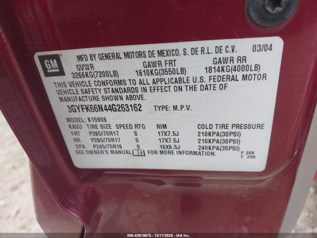 2004 CADILLAC ESCALADE ESV 3GYFK66N44G263162 Photo 8