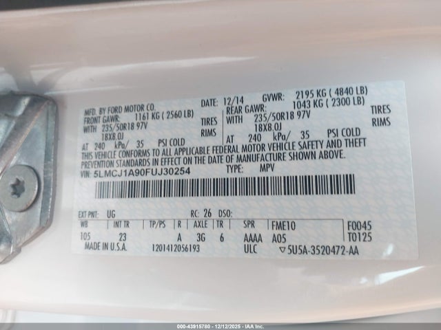 2015 LINCOLN MKC 5LMCJ1A90FUJ30254 Photo 8