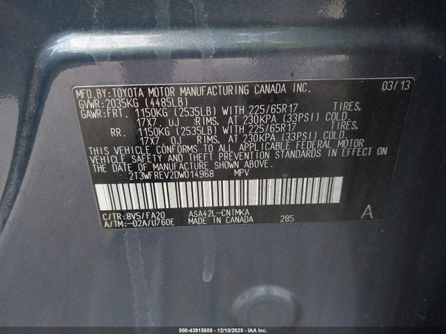 Продажа на аукционе авто 2013 Toyota Rav4 Xle, vin: 2T3WFREV2DW014968, номер лота: 43915808