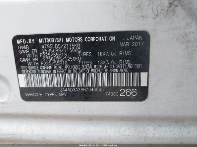 2017 MITSUBISHI OUTLANDER JA4AD3A38HZ043845 Photo 8