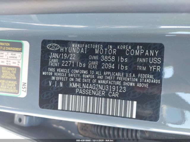 2022 HYUNDAI ELANTRA KMHLN4AG2NU319123 Photo 8