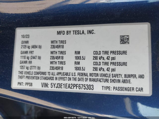 2023 TESLA MODEL 3 5YJ3E1EA2PF675303 Photo 8