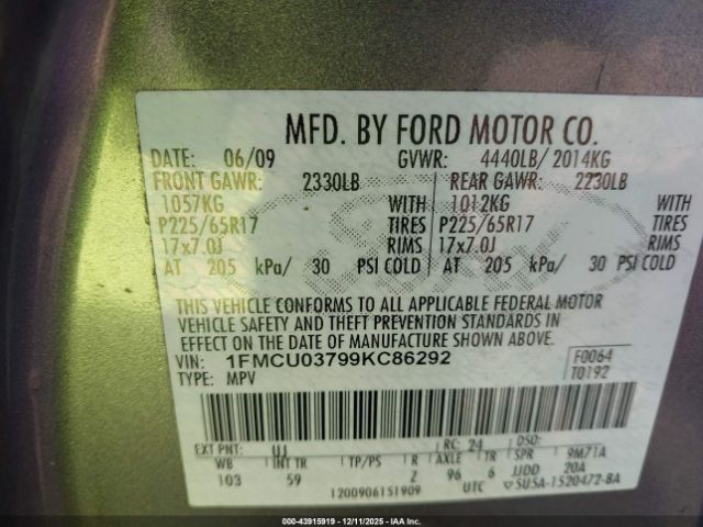 2009 FORD ESCAPE 1FMCU03799KC86292 Photo 8