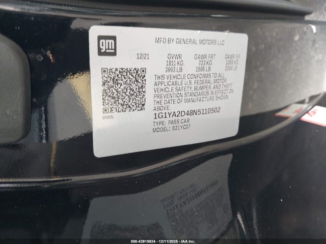 1G1YA2D48N5110502 Chevrolet Corvette Stingray Rwd 1lt