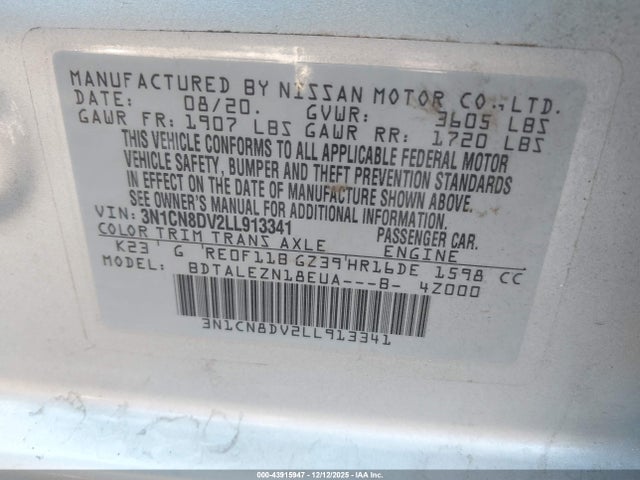 Nissan Versa S Xtronic Cvt 2020 3N1CN8DV2LL913341 Image 9