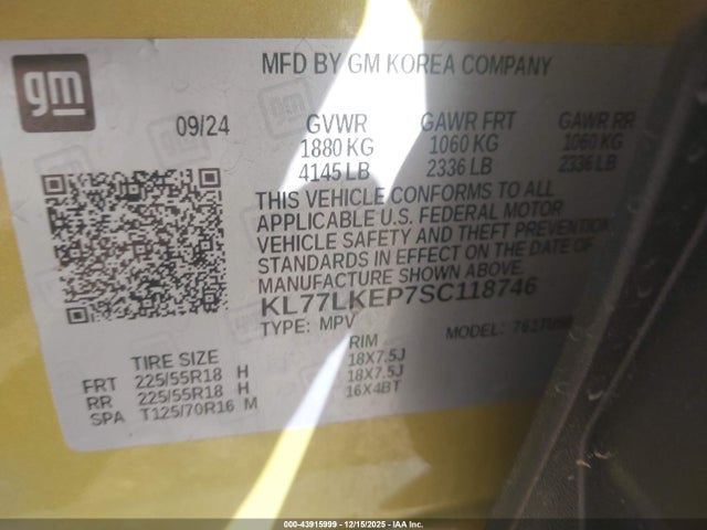 KL77LKEP7SC118746 Chevrolet Trax Fwd Activ