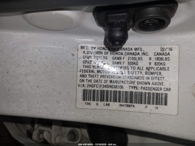 Honda Civic Ex-t 2016 2HGFC1F34GH638106 Image 9