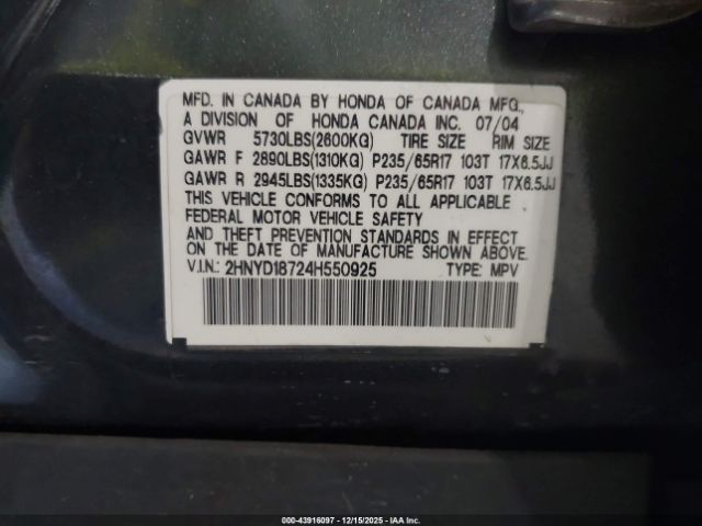 2004 ACURA MDX 2HNYD18724H550925 Photo 8