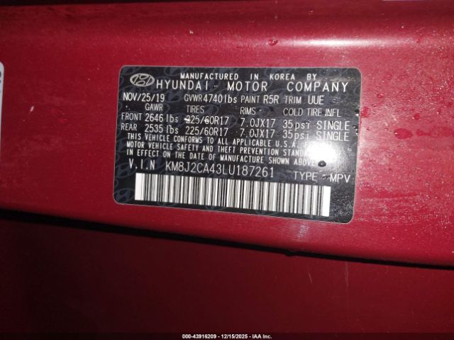 2020 HYUNDAI TUCSON KM8J2CA43LU187261 Photo 8