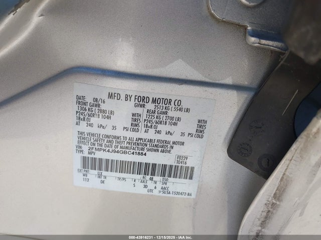 2FMPK4J94GBC41884 Ford EDGE SEL