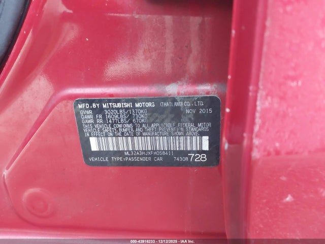 2015 MITSUBISHI MIRAGE ML32A3HJXFH058411 Photo 8