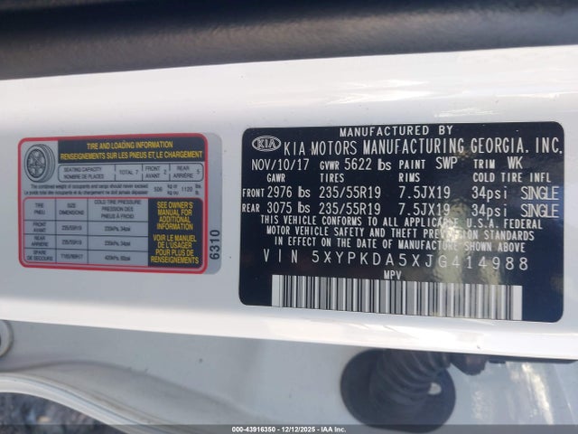 2018 KIA SORENTO 5XYPKDA5XJG414988 Photo 8