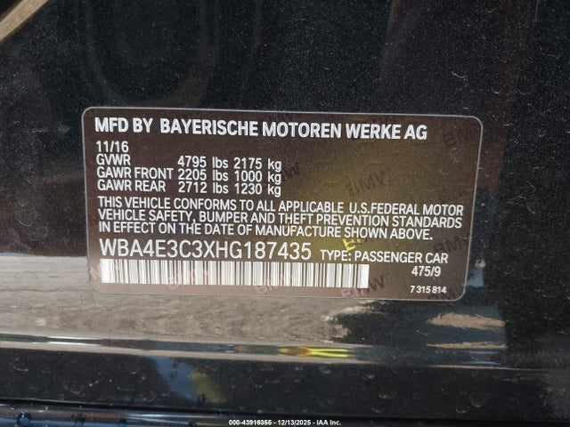 Aukcja sprzedaży 2017 Bmw 440i Gran Coupe, vin: WBA4E3C3XHG187435, numer aukcji: 43916355