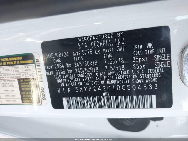 5XYP24GC1RG504533 KIA Telluride Lx