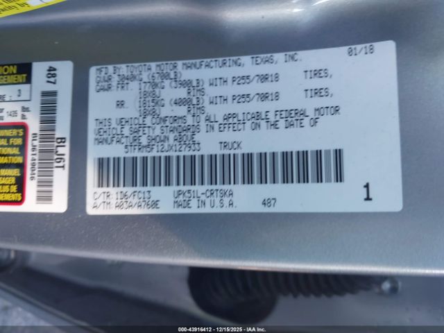 2018 TOYOTA TUNDRA 5TFRM5F12JX127933 Photo 8