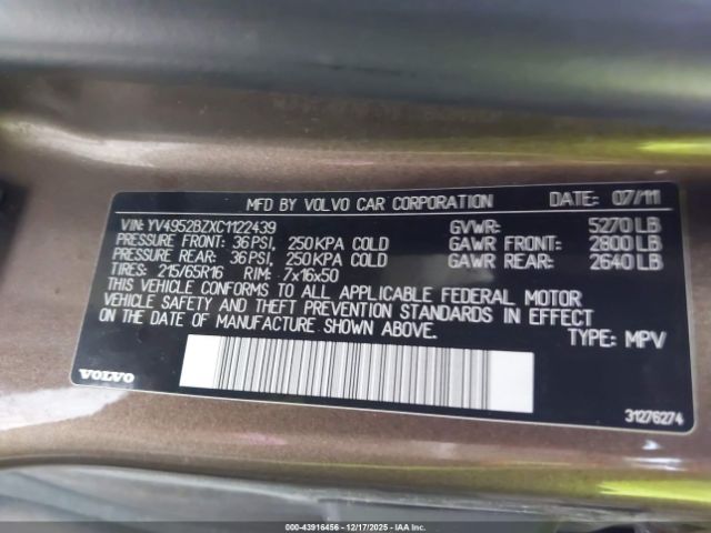 2012 VOLVO XC70 YV4952BZXC1122439 Photo 8