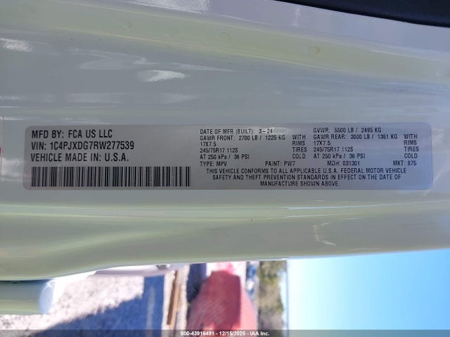 Aukcja sprzedaży 2024 Jeep Wrangler 4-door Sport S 4x4, vin: 1C4PJXDG7RW277539, numer aukcji: 43916491