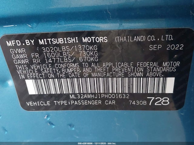2023 MITSUBISHI MIRAGE ML32AWHJ1PH001632 Photo 8