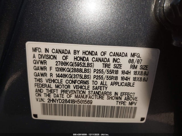 2008 ACURA MDX 2HNYD28418H501569 Photo 8