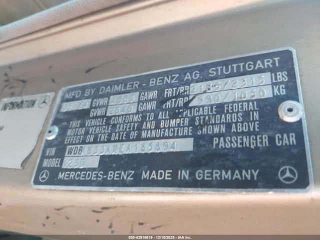 1984 MERCEDES-BENZ 300 WDBAB33AXEA185694 Photo 8