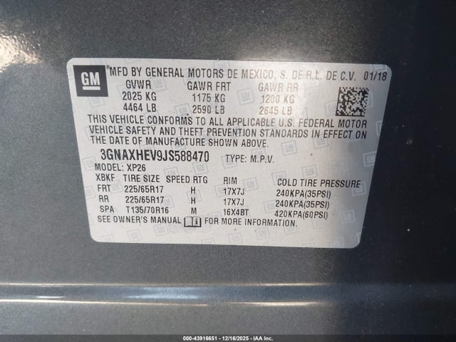Chevrolet EQUINOX LS 2018 3GNAXHEV9JS588470 Image 9
