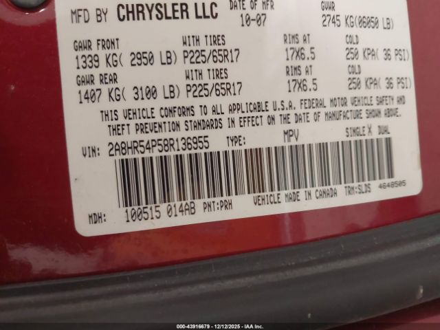 2008 CHRYSLER TOWN & COUNTRY 2A8HR54P58R136955 Photo 8