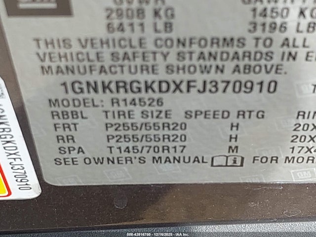 Chevrolet Traverse 1lt 2015 1GNKRGKDXFJ370910 Image 9