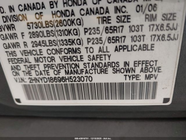 2006 ACURA MDX 2HNYD18696H523070 Photo 8