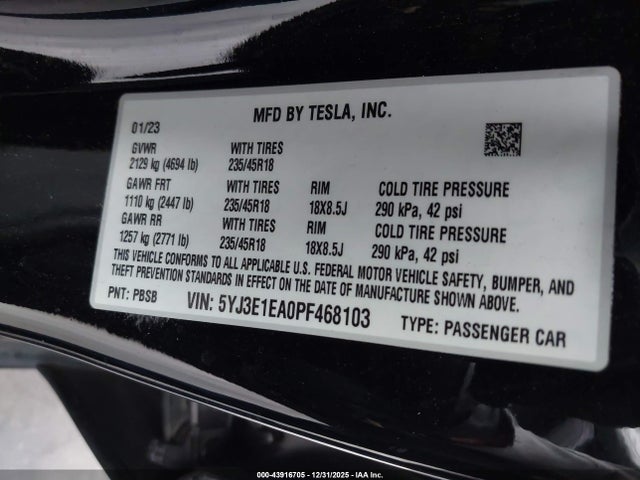 2023 TESLA MODEL 3 5YJ3E1EA0PF468103 Photo 8