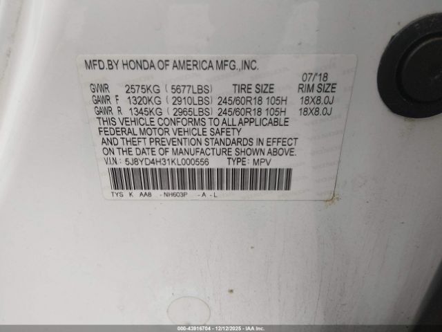 2019 ACURA MDX 5J8YD4H31KL000556 Photo 8