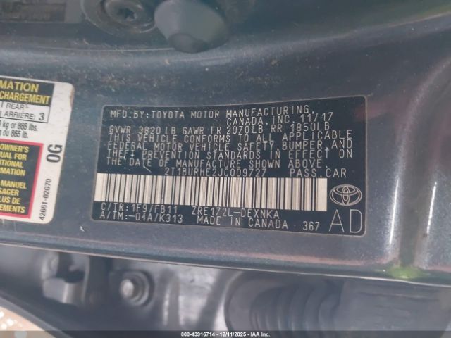 2018 TOYOTA COROLLA 2T1BURHE2JC009727 Photo 8