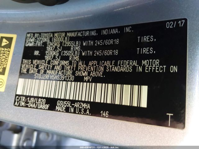 2017 TOYOTA HIGHLANDER 5TDJZRFH5HS391330 Photo 8