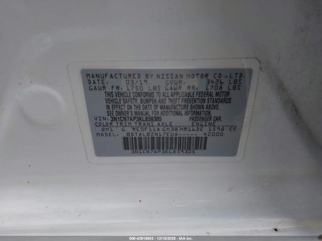 Nissan Versa 1.6 Sv 2019 3N1CN7AP3KL859305 Image 9