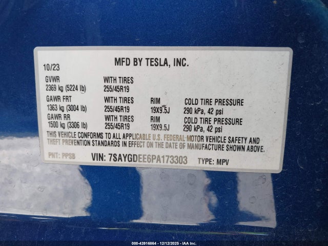 7SAYGDEE6PA173303 Tesla Model Y Awd/long Range Dual Motor All-wheel Drive