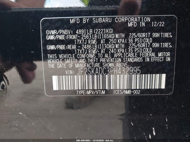 43916881 :رقم المزاد ، JF2SKADC3PH432995 vin ، 2023 Subaru Forester Premium مزاد بيع