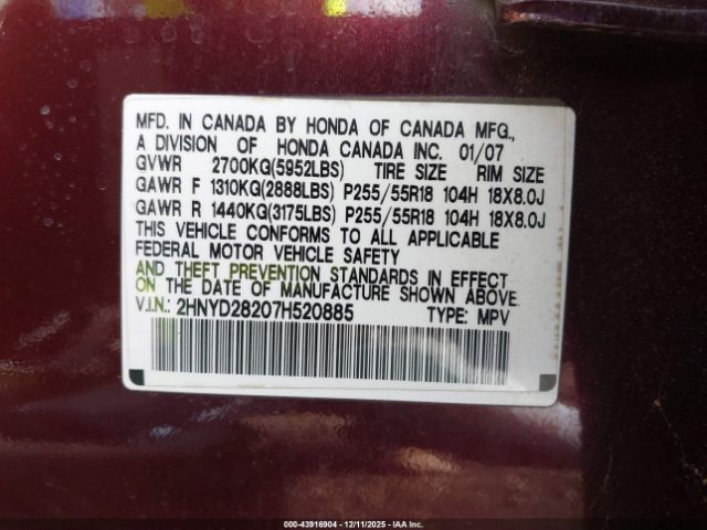 2007 ACURA MDX 2HNYD28207H520885 Photo 8