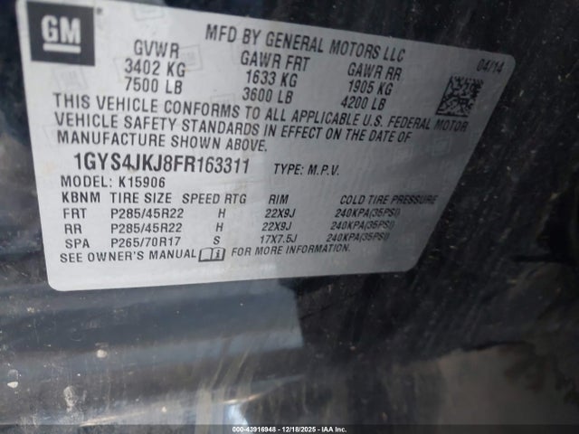 2015 CADILLAC ESCALADE ESV 1GYS4JKJ8FR163311 Photo 8