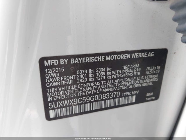 Aukcja sprzedaży 2016 Bmw X3 Xdrive28i, vin: 5UXWX9C59G0D83370, numer aukcji: 43916979