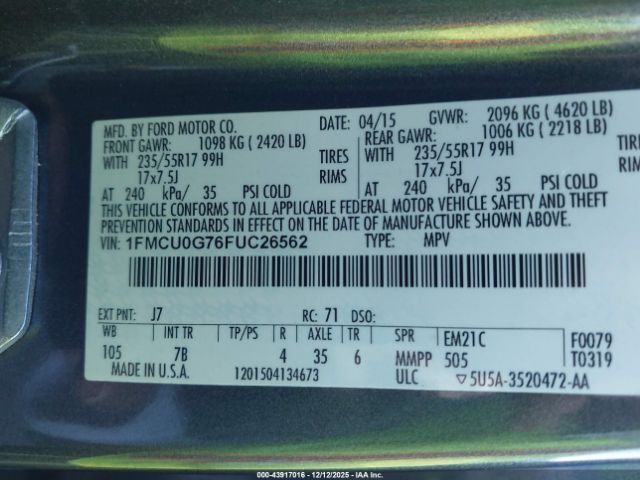 2015 FORD ESCAPE 1FMCU0G76FUC26562 Photo 8