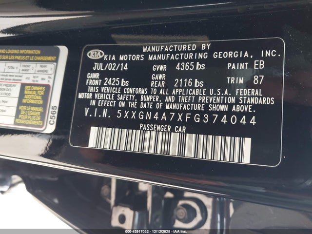 2015 KIA OPTIMA 5XXGN4A7XFG374044 Photo 8