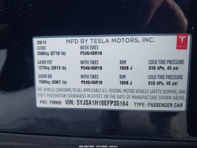 2014 TESLA MODEL S 5YJSA1H18EFP35164 Photo 8