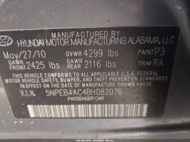 2011 HYUNDAI SONATA 5NPEB4AC4BH082076 Photo 8