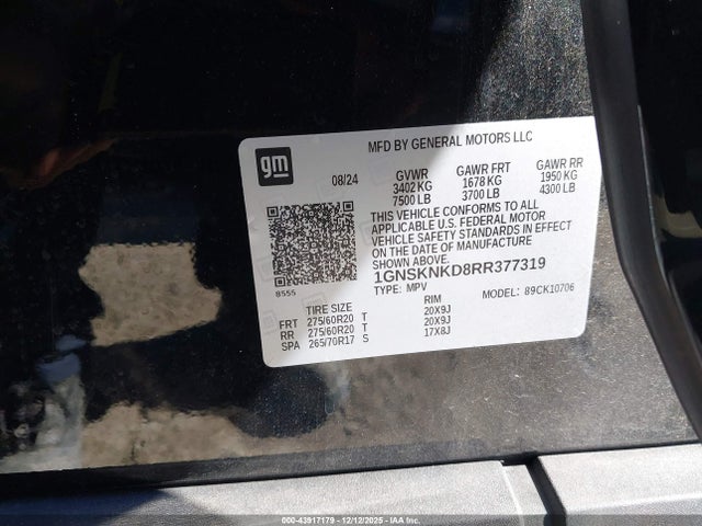 1GNSKNKD8RR377319 Chevrolet Tahoe 4wd Lt