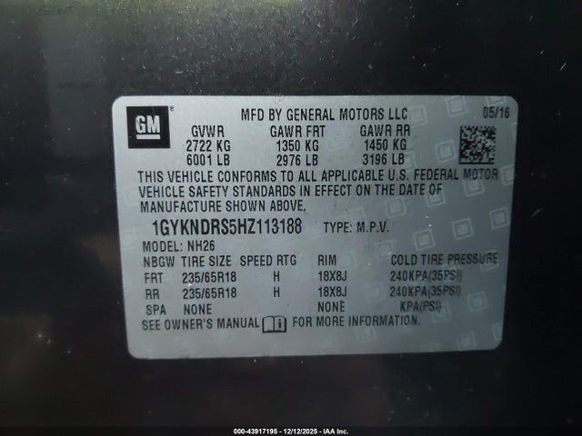 Продажа на аукционе авто 2017 Cadillac Xt5 Luxury, vin: 1GYKNDRS5HZ113188, номер лота: 43917195