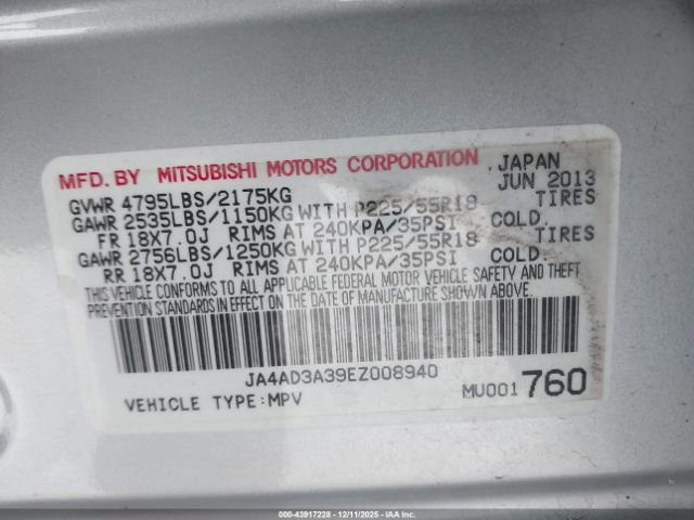 2014 MITSUBISHI OUTLANDER JA4AD3A39EZ008940 Photo 8