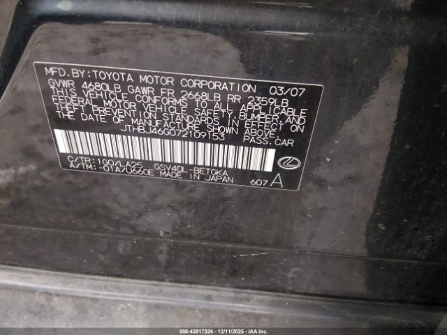 2007 LEXUS ES 350 JTHBJ46G072109153 Photo 8