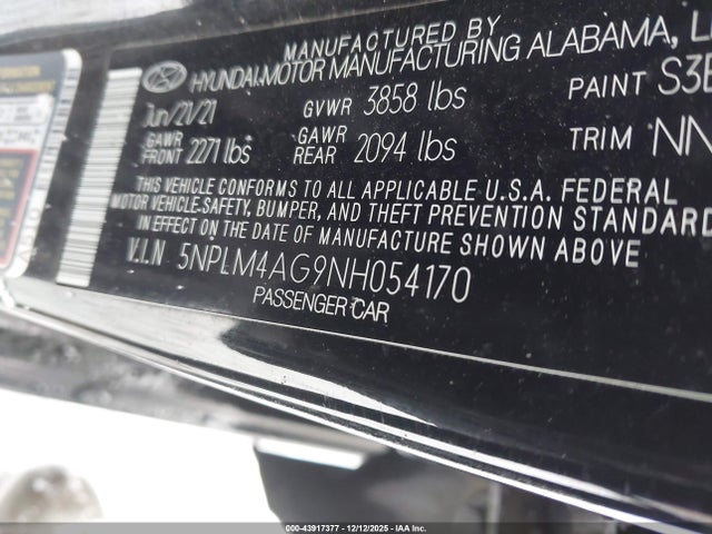 Продажа на аукционе авто 2022 Hyundai Elantra Sel, vin: 5NPLM4AG9NH054170, номер лота: 43917377