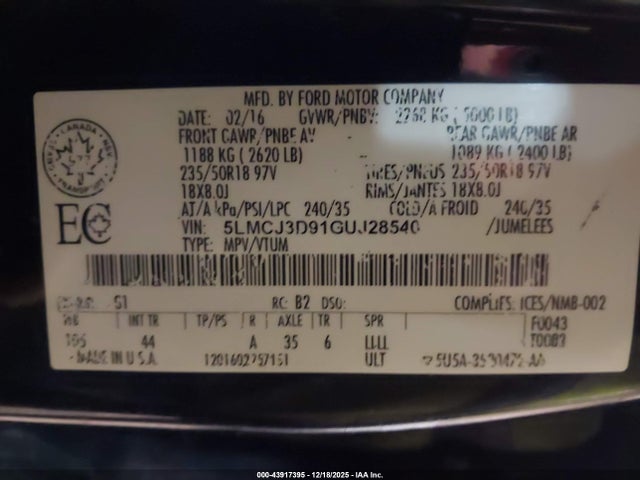 5LMCJ3D91GUJ28540 Lincoln Mkc Reserve