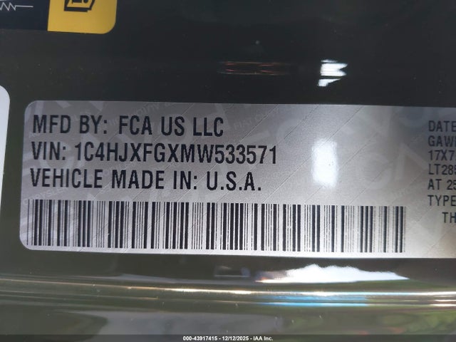 1C4HJXFGXMW533571 Jeep Wrangler Unlimited Rubicon 4x4