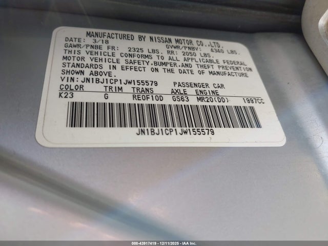 JN1BJ1CP1JW155579 Nissan Rogue Sport S